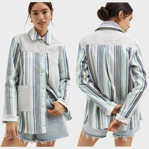 Anthropologie Maeve Striped Shirt Blue Green Jacket Women's Size S